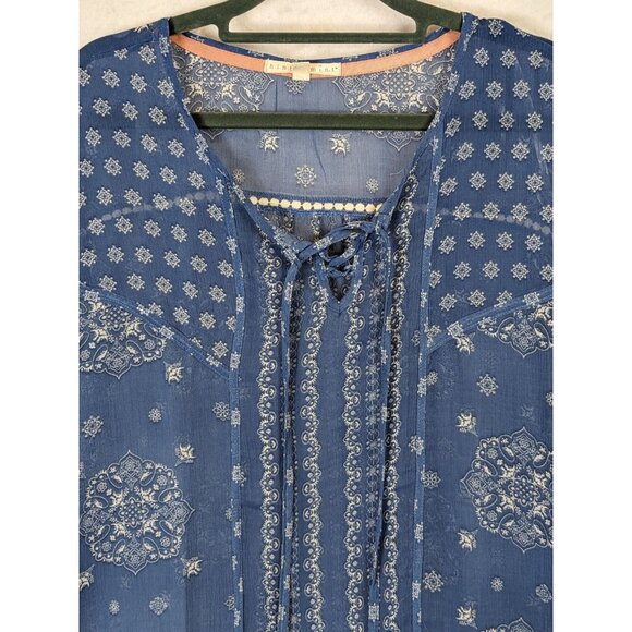 Hint of Mint Women Top Plus Size 18W Blue Sheer Paisley Bohemian Flowy Romantic - Picture 2 of 14